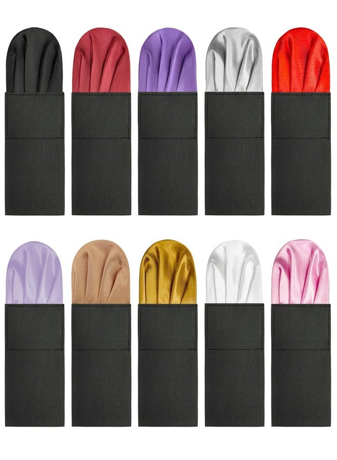 SYAYA 10 Pack Silk Men's Pre-Folded Pocket Squares Set, Prefolded Handkerchief For Wedding Party/Suit/Tuxedo PF-H-6 (Pure color - Black,Red,Blue,Rose,Silver,White,Burgundy,Purple,Gold,Pink) - Image 1